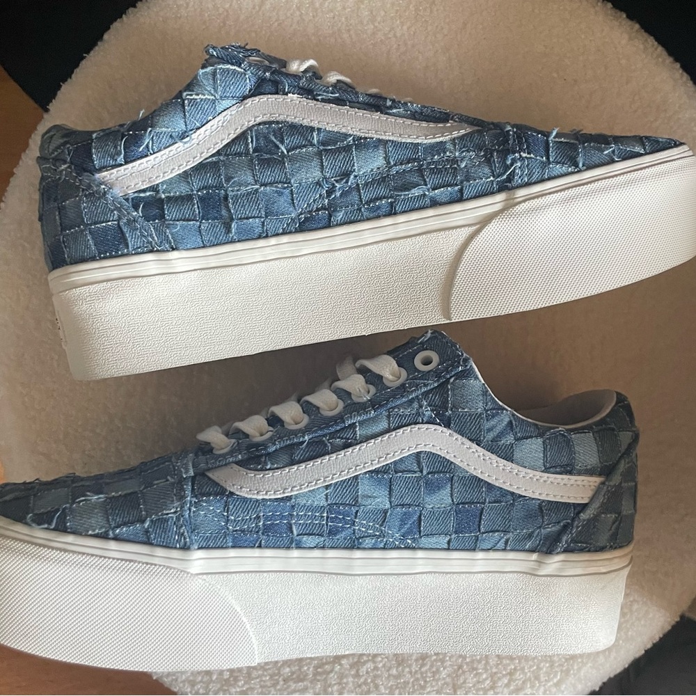 New vans old skool stacked platform denim woven sneakers
